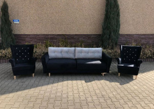 Kanapa Abra + 2 Fotele Uszak nowoczesne minimalistyczne glamour pikowane