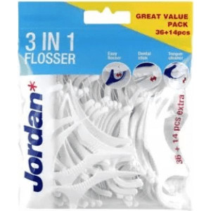 Jordan Flosser 3 w 1 nić dentystyczna, wykałaczka, czyścić do języka 36+14