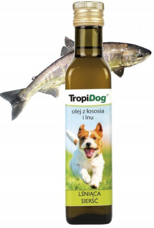 Olej z łososia i lnu dla psa sierść TropiDog 250ml