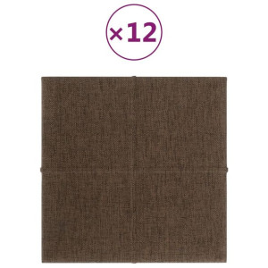 Panele ścienne, 12 szt., brązowe, 30x30 cm, tkanina, 1,08 m²