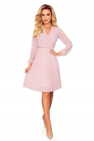 Elegancka sukienka plisowana midi PUDROWY RÓŻ r.XS