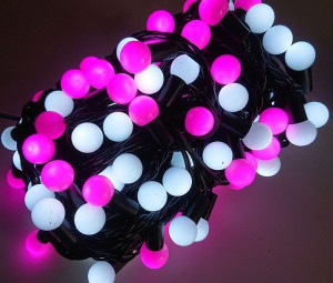 Lampki Choinkowe Kulki 100 Led-10M Biało-Różowe Małe Kulki Led