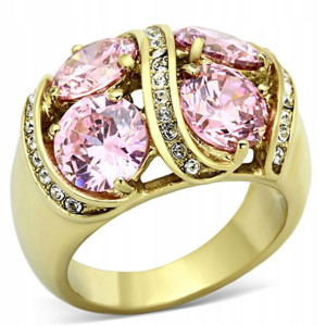 Złoty pierścionek pink quartet r. 14, 15 316 L