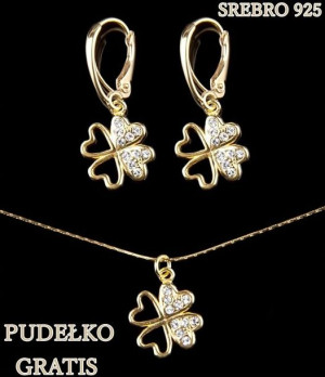 Złoty Komplet Swarovski Koniczynka Srebro 925