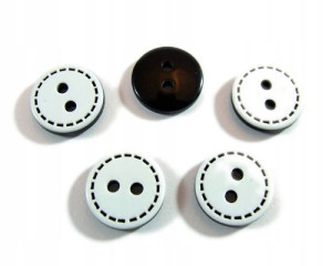 Guziki biało-czarne 12,5 mm 2 otw. 5 szt