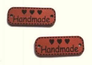 Wszywka metka 30x10 mm ekoskóra Handmade brąz 2x