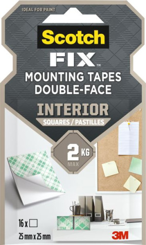 Kwadraty montażowe do wnętrz Scotch-Fix™  25 mm x 25 mm 16 pasków