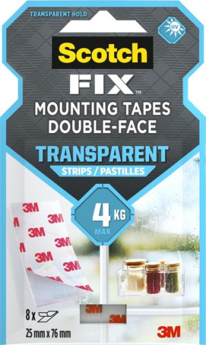 Paski montażowe dwustronne przezroczyste Scotch-Fix™ 25 mm x 76 mm 8 pasków
