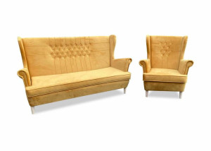Sofa uszak 3 os. + Fotel uszak skandynawski nowoczesny glamour pikowany