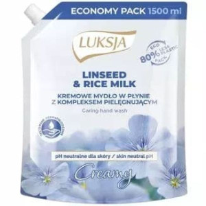 Luksja Creamy, mydło z kompleksem pielęg, Linseed & Rice milk, zapas 1500ml