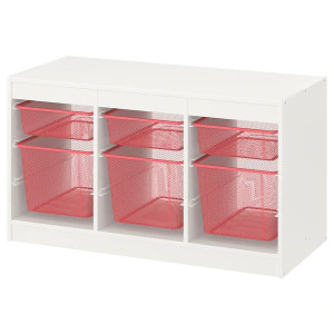 IKEA TROFAST Regał z pojemnikami biały/jasnoczerwony 99x44x56 cm