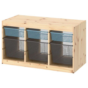 IKEA TROFAST Regał z pojemnikami jasna sosna niebieski/szary 93x44x52 cm