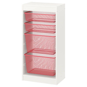 IKEA TROFAST Regał z pojemnikami biały/jasnoczerwony 46x30x94 cm