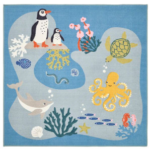 IKEA BLAVINGAD Dywan wzór zwierzęta oceanu/wielobarwny 133x133 cm