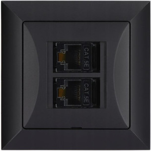 Gniazdo internetowe 2 x LAN RJ45 OPAL czarny mat