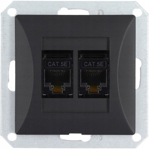 Gniazdo moduł internetowe 2 x LAN RJ45 OPAL czarny mat