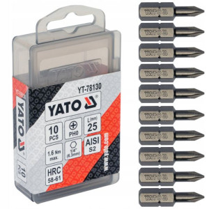 Yato Zestaw 10 Sztuk Bity 1/4"x25mm Ph0 78130