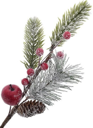 Gałązka Bukiet Choinka Świerk Głóg Dekoracja Kulka 32 Cm
