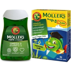Zestaw Mollers Forte Omega-3 z tranem, kaps, 112szt.+ Mollers Omega-3 Rybki