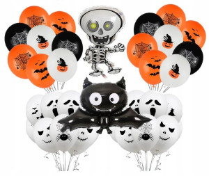 Zestaw Balonów Halloween Szkielet Nietoperz 38szt