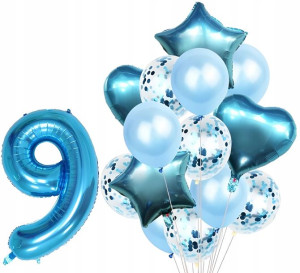 Zestaw Balonów Rocznica 9 Urodziny Hel Party 15szt