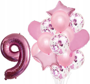 Zestaw Balonów Rocznica 9 Urodziny Hel Party 15szt