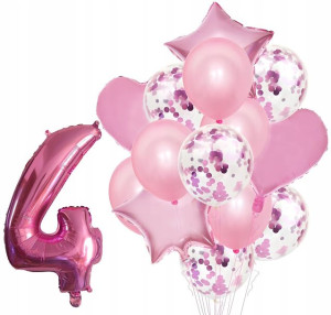 Zestaw Balonów Rocznica 4 Urodziny Hel Party 15szt