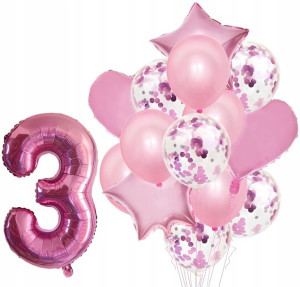 Zestaw Balonów Rocznica 3 Urodziny Hel Party 15szt