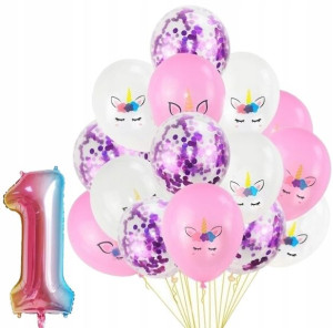 Zestaw Balonów Rocznica 1 Urodziny Hel Party 16szt