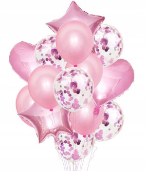 Balony Zestaw 14szt Urodziny Serce Ślub Konfetti