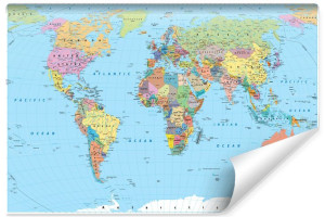 Fototapeta Flizelinowa Kolorowa MAPA Polityczna Świata 270cm x 180cm