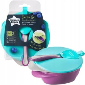 Tommee Tippee, miseczka z pokrywką i łyżeczką oraz unikalną  podstawą 2szt.