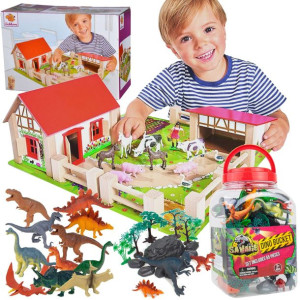 Zestaw Eichhorn Drewniana farma 23 elementy+Zestaw Figurek Dinozaurów w poj
