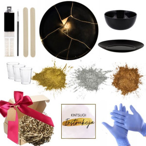 Kintsugi Zestaw Kreatywny Dekoracja Diy Złoty Klej Czarna Ceramika