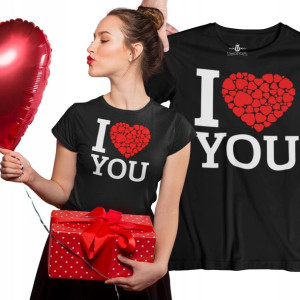 Koszulka DAMSKA na WALENTYNKI nadruk I LOVE YOU - M
