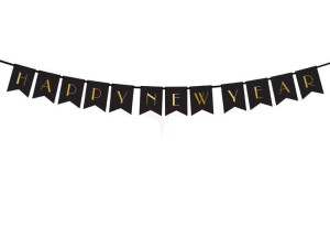 Napis Baner - New Year - Czarny - 15 X 170 Cm.