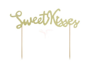 Topper na tort Sweet Love - Sweet Kisses - Złoty