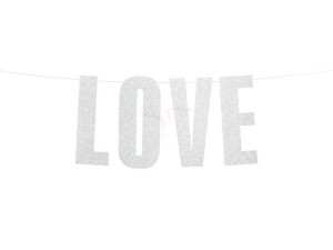 Baner Love - srebrny -  21x55 cm