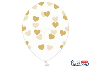 Balony 30 cm - Złote Serduszka - Crystal Clear - 6 szt.
