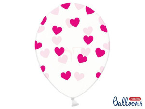 Balony 30 cm - Różowe Serduszka - Crystal Clear - 50 szt.