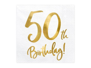 Serwetki 50th Birthday - 50 urodziny - białe - 33x33cm - 20 szt.