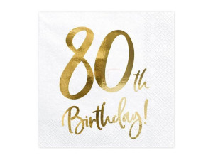 Serwetki 80th Birthday - 80 urodziny - białe - 33x33cm - 20 szt.