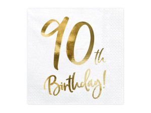 Serwetki 90th Birthday - 90 urodziny - białe - 33x33cm - 20 szt.