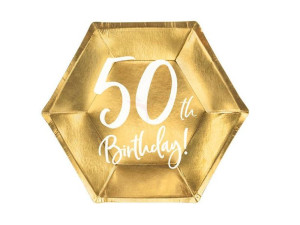 Talerzyki 50th Birthday - 50 urodziny - złoty - 20 cm - 6 szt.