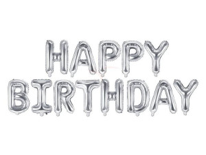 Balon foliowy napis Happy Birthday - 340x35 cm - srebrny