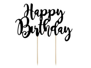 Topper na tort napis Happy Birthday - czarny - 22.5cm
