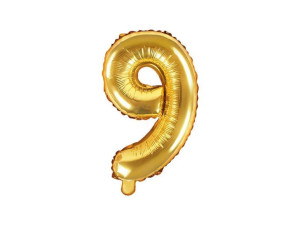 Balon foliowy Cyfra "9" dziewięć - 35 cm - złoty