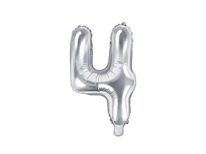 Balon foliowy Cyfra "4" cztery - 35 cm - srebrny