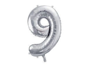 Balon foliowy Cyfra "9" dziewięć - 86 cm - srebrny