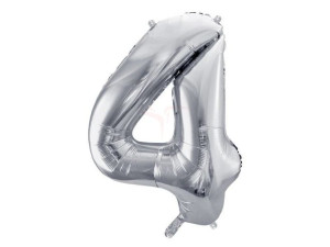 Balon foliowy Cyfra "4" cztery - 86 cm - srebrny